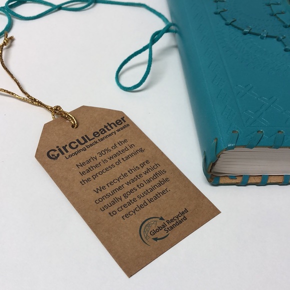 Turquoise Green  Stone Recycled Leather Journal with Lined Pages - Picture 8 of 8